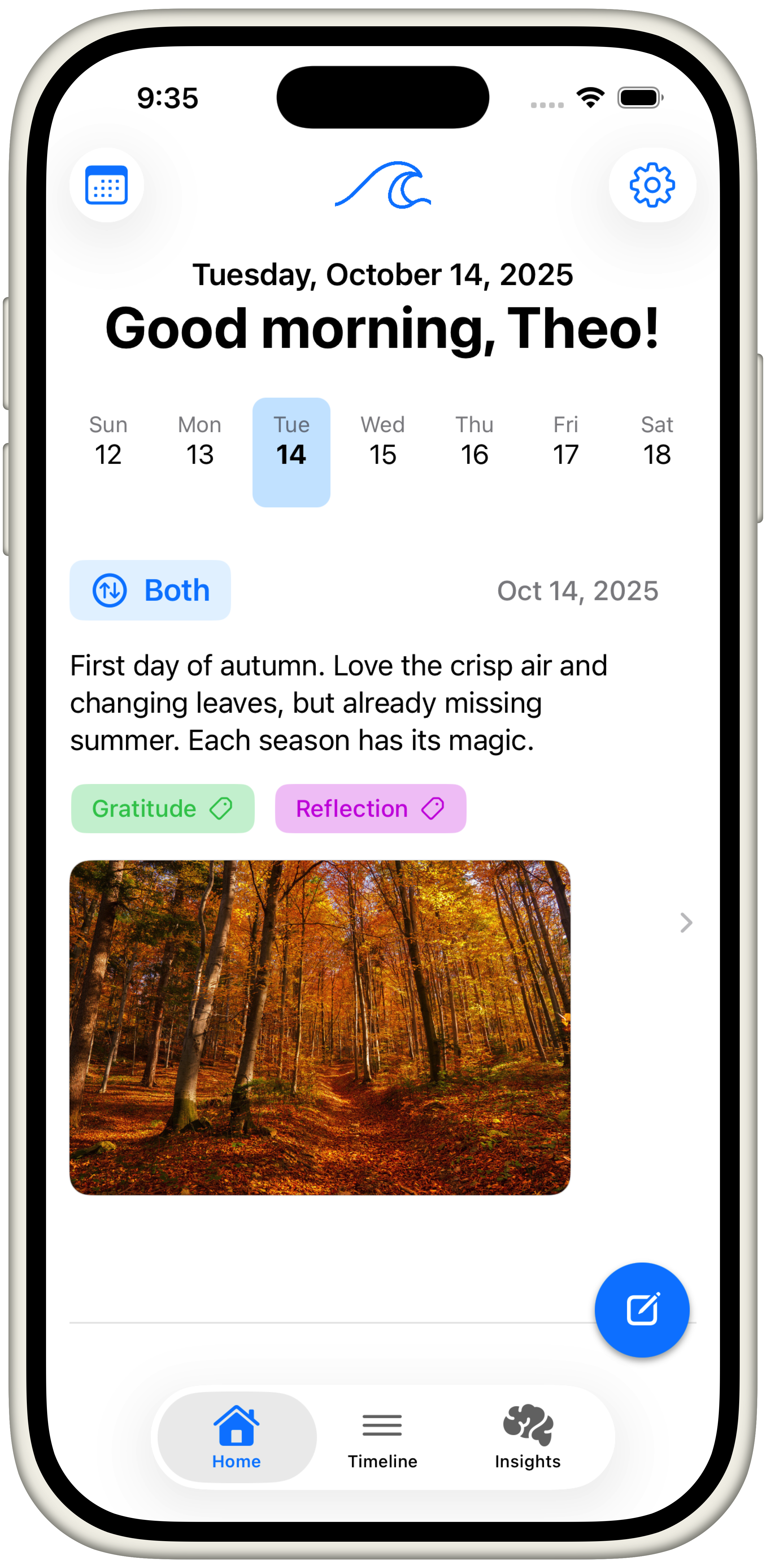 Tides home screen showing weekly view